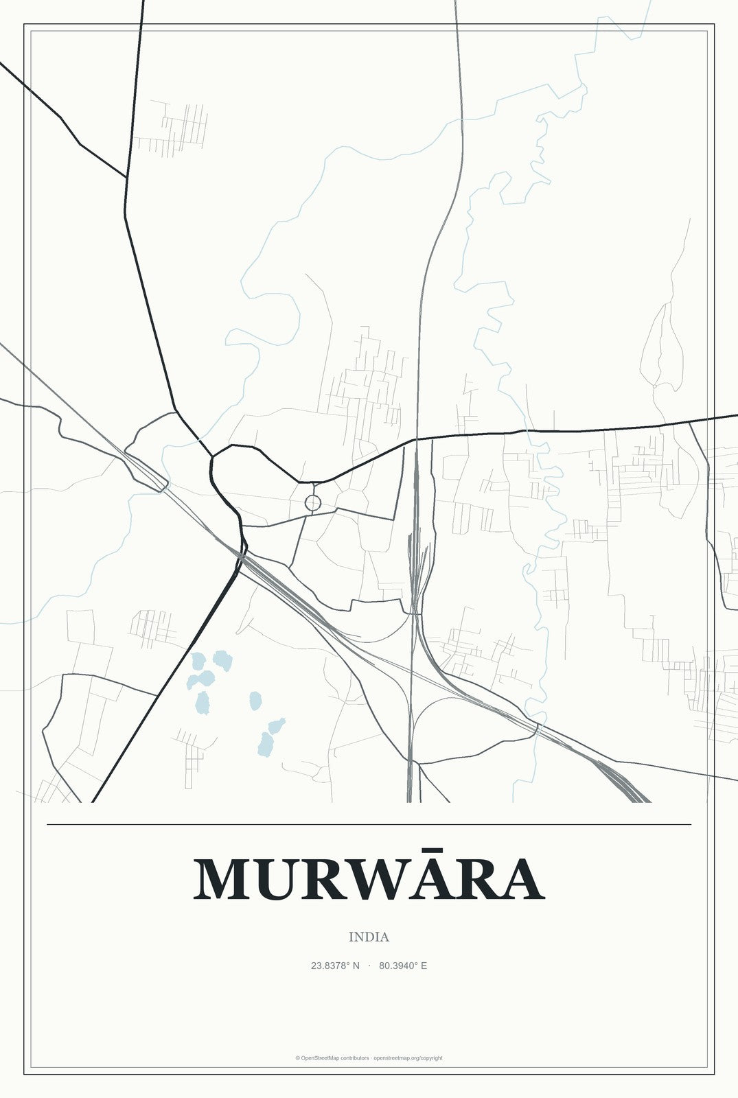 Murwāra, India City Map Aluminum Sign in Gallery Air style