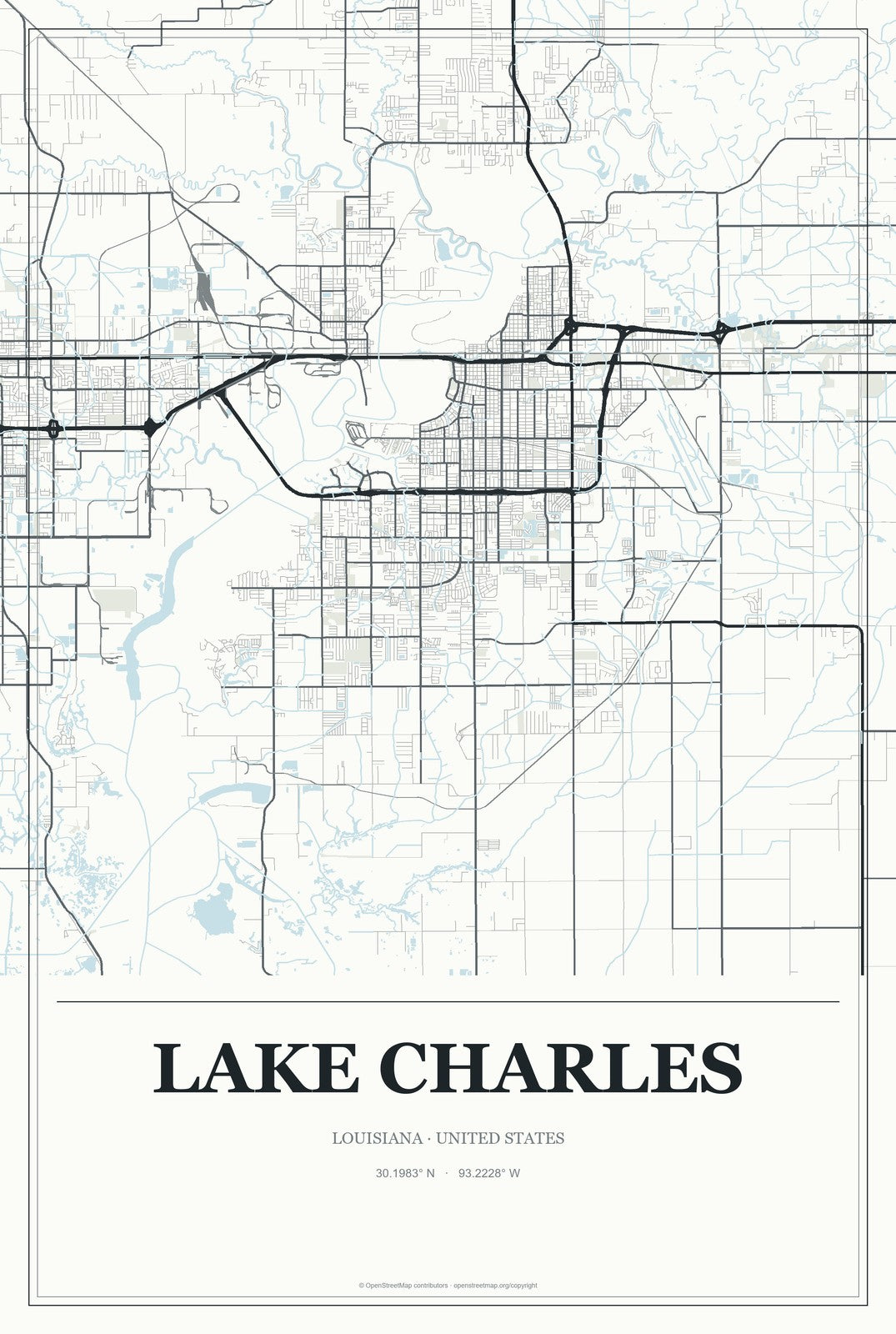 Lake Charles, Louisiana City Map Aluminum Sign in Gallery Air style