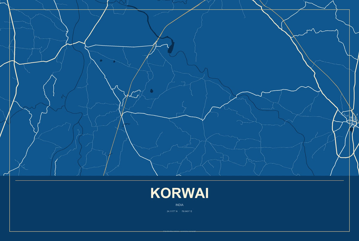 Korwai, India City Map Aluminum Sign in Harbor Cobalt style