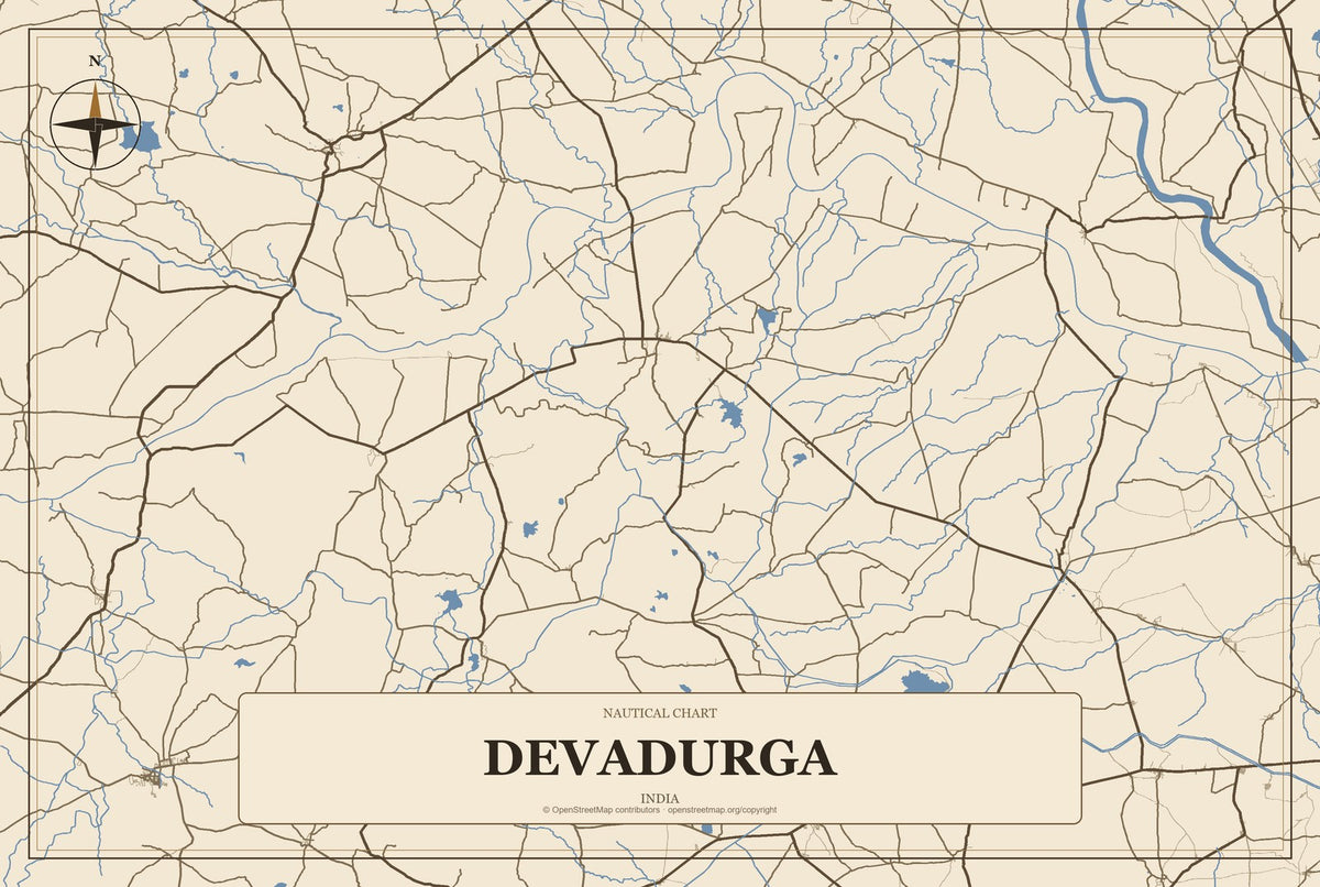 Devadurga, India City Map Aluminum Sign in Heritage Nautical style