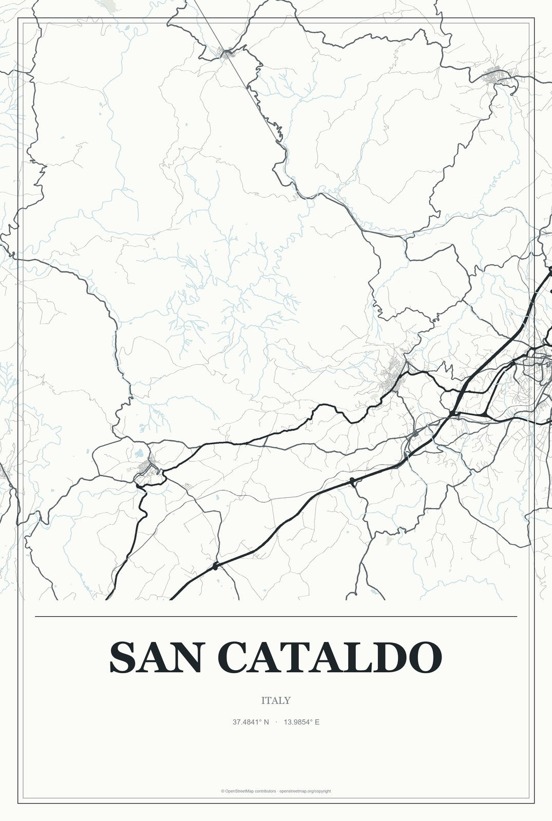 San Cataldo, Italy City Map Aluminum Sign in Gallery Air style