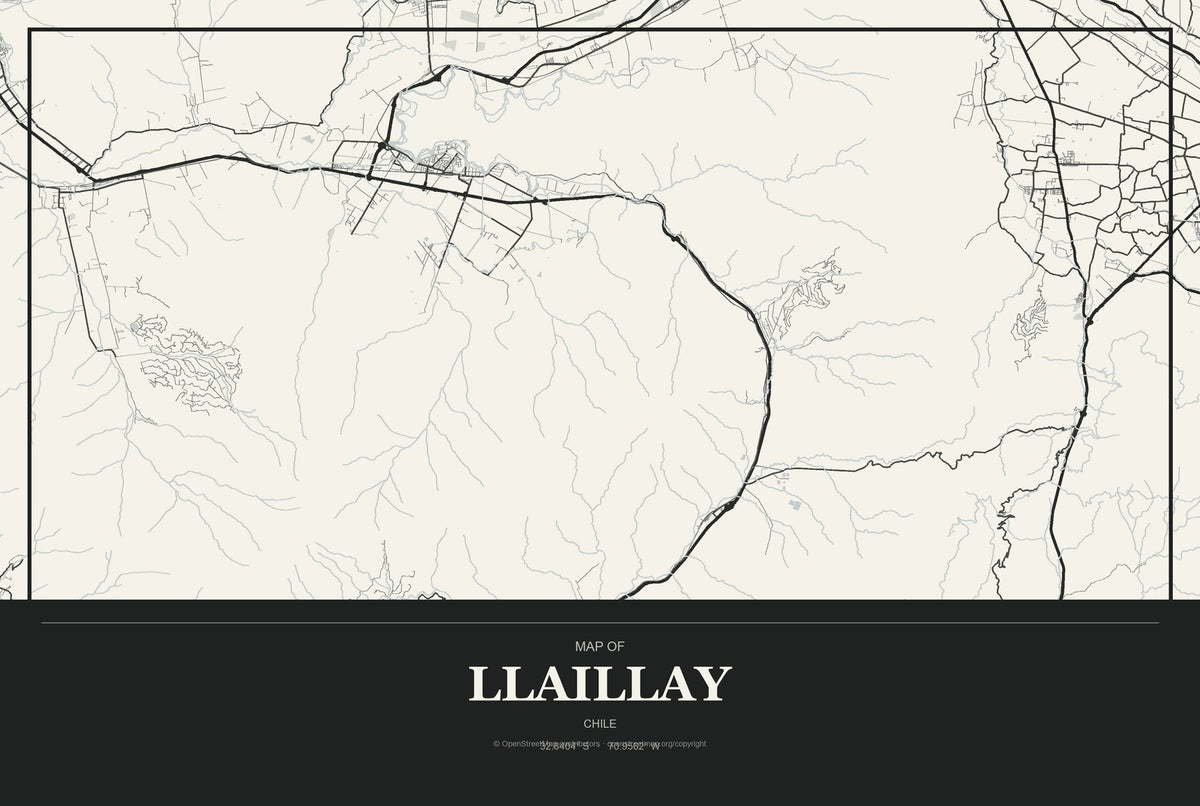 Llaillay, Chile City Map Aluminum Sign in Museum Plaque style