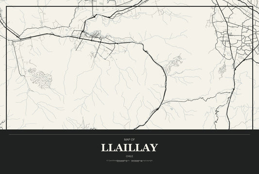 Llaillay, Chile City Map Aluminum Sign in Museum Plaque style