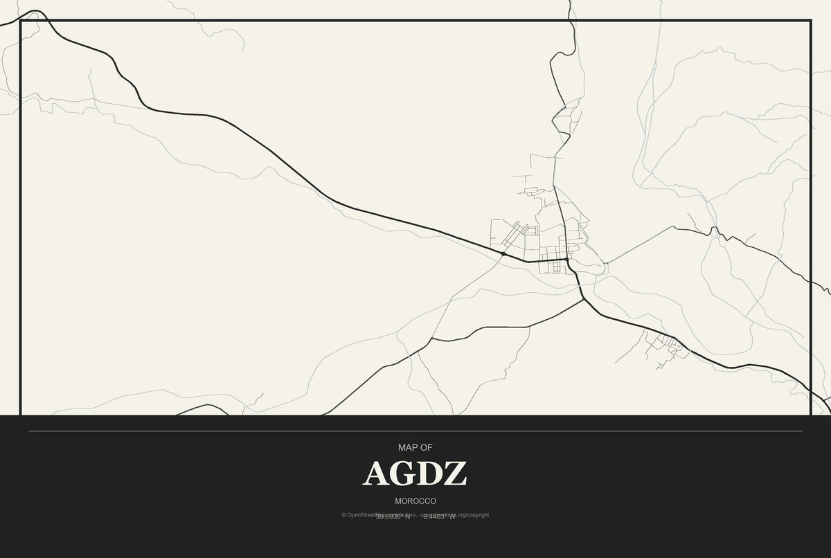 Agdz, Morocco City Map Aluminum Sign in Museum Plaque style