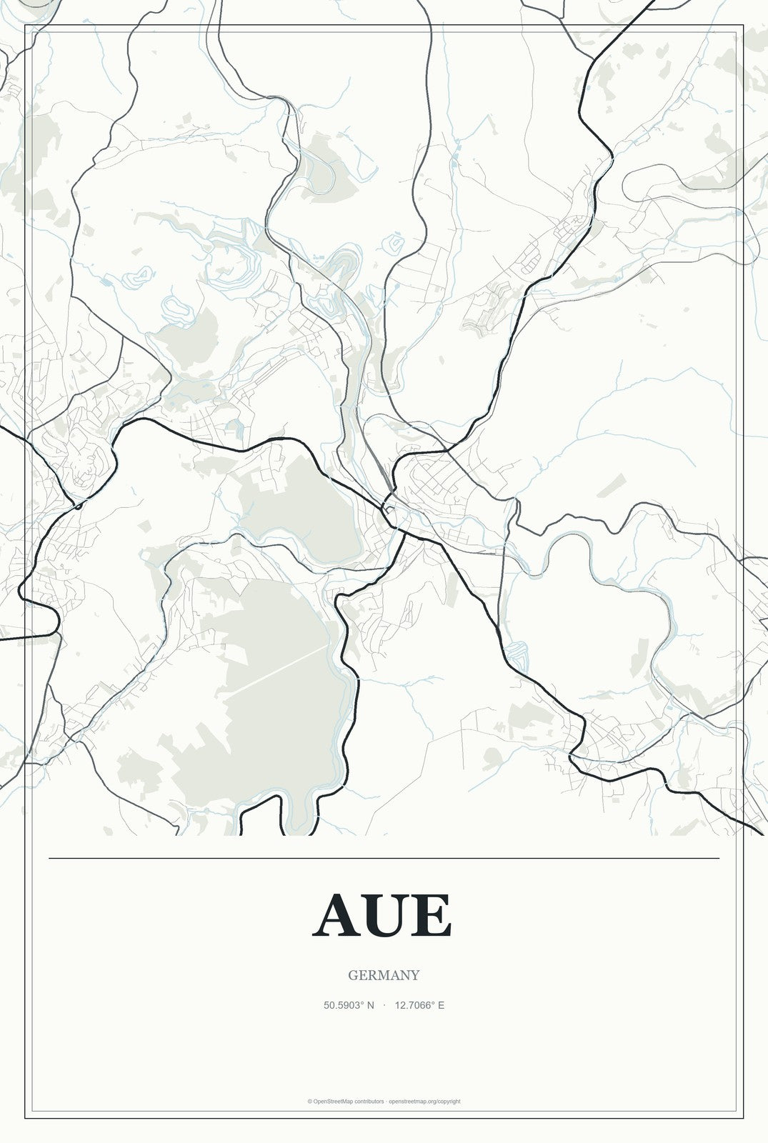 Aue, Germany City Map Aluminum Sign in Gallery Air style
