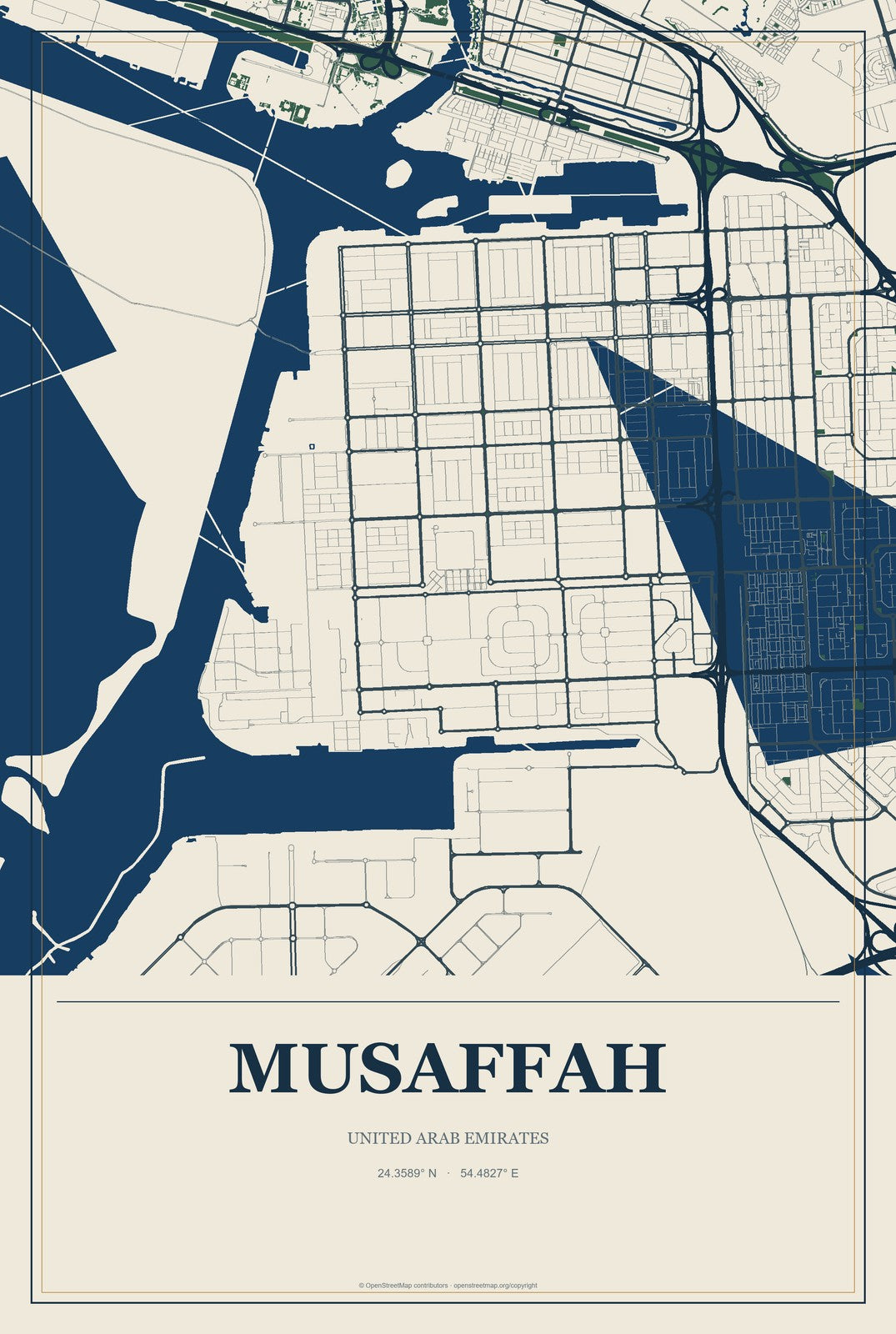 Musaffah, United Arab Emirates City Map Aluminum Sign in Coastal Cutout style