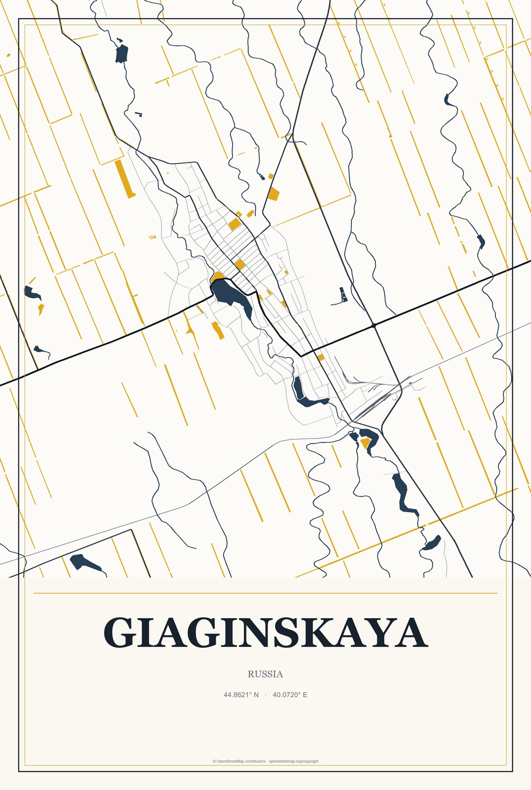 Giaginskaya, Russia City Map Aluminum Sign in Citrine Modern style