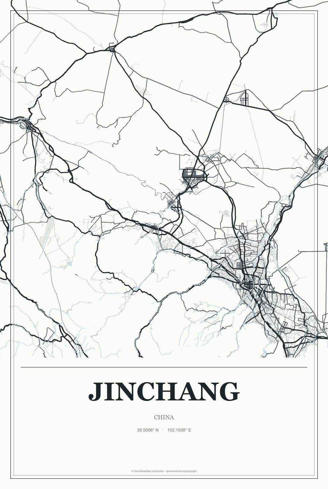 Jinchang, China City Map Aluminum Sign in Gallery Air style