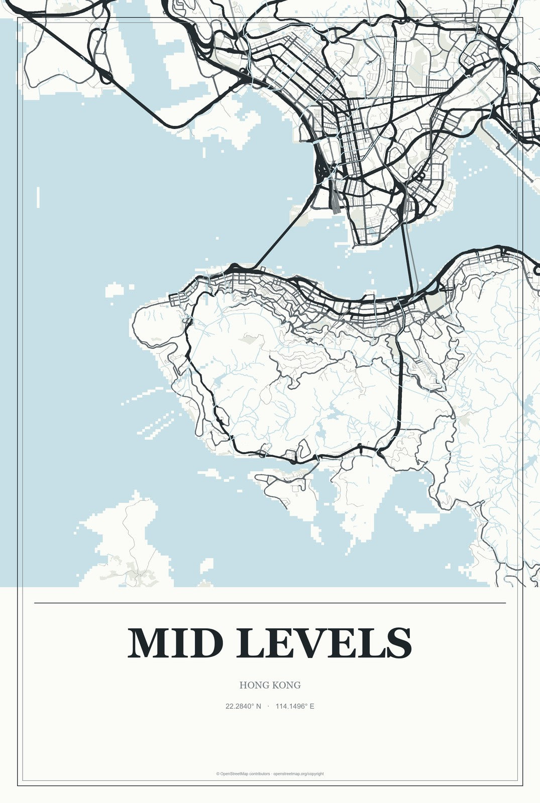 Mid Levels, Hong Kong City Map Aluminum Sign in Gallery Air style
