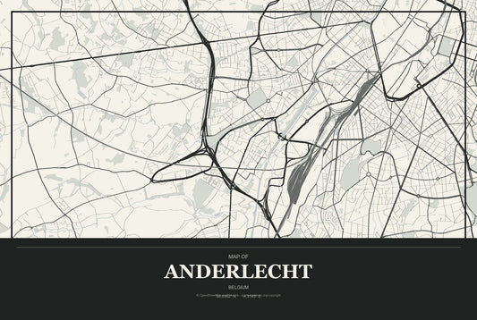 Anderlecht, Belgium City Map Aluminum Sign in Museum Plaque style