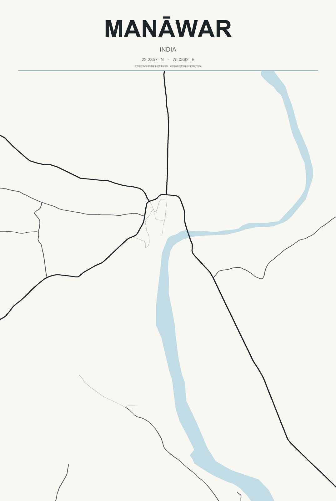 Manāwar, India City Map Aluminum Sign in Headline Atlas style