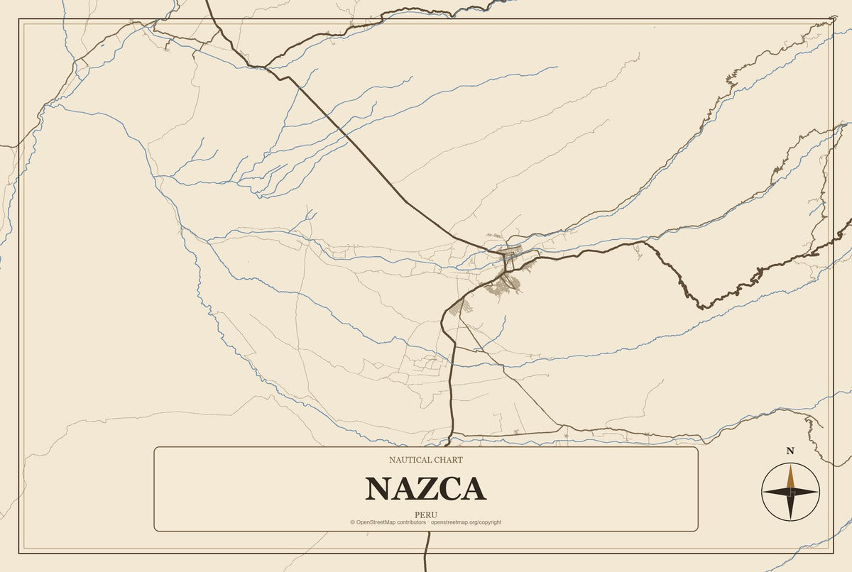 Nazca, Peru City Map Aluminum Sign in Heritage Nautical style