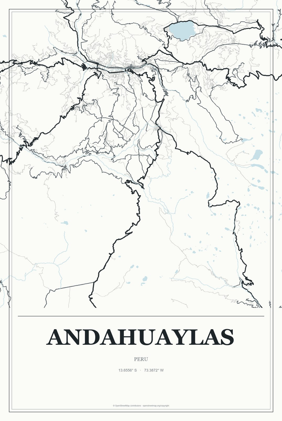 Andahuaylas, Peru City Map Aluminum Sign in Gallery Air style