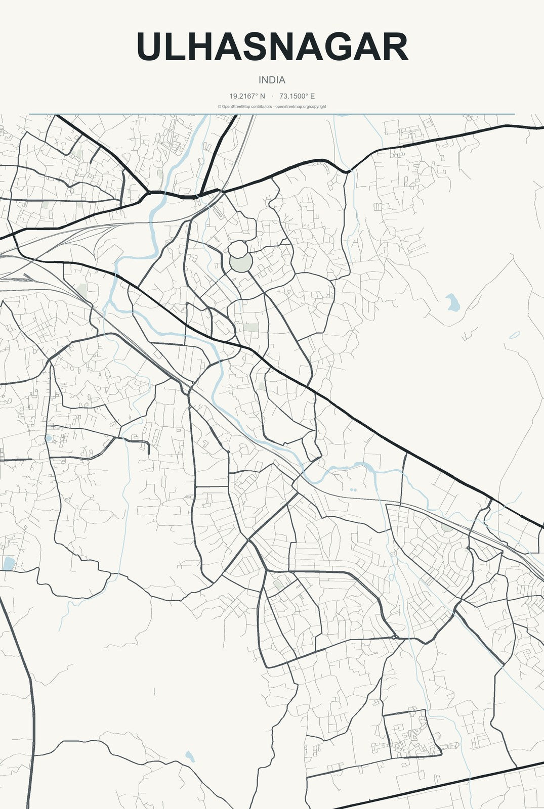 Ulhasnagar, India City Map Aluminum Sign in Headline Atlas style