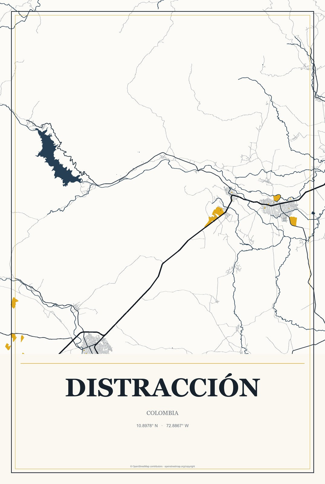 Distracción, Colombia City Map Aluminum Sign in Citrine Modern style