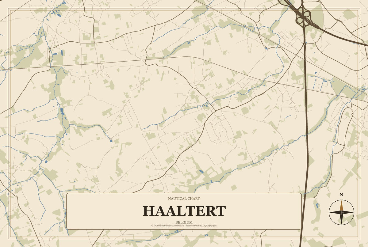 Haaltert, Belgium City Map Aluminum Sign in Heritage Nautical style