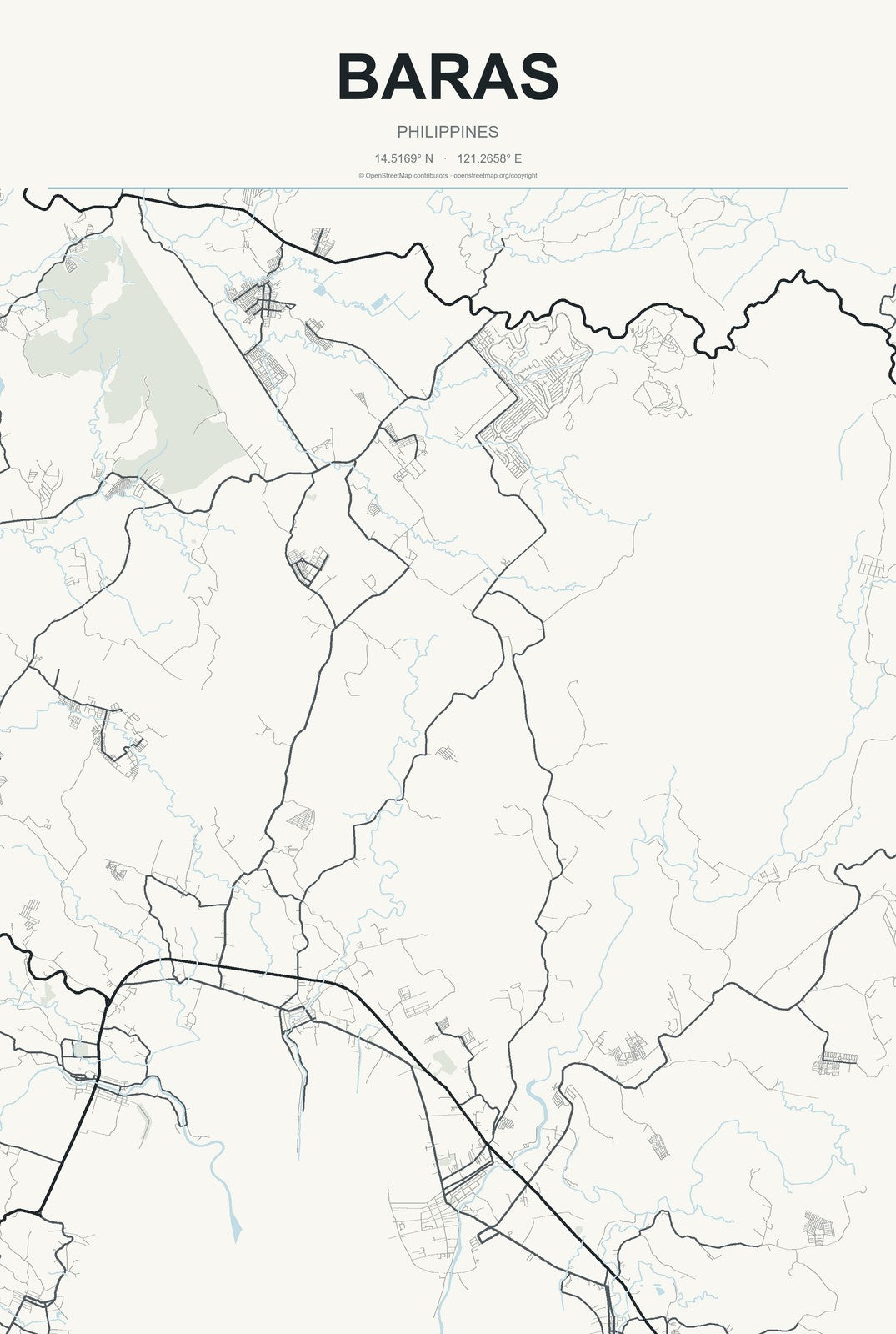 Baras, Philippines City Map Aluminum Sign in Headline Atlas style