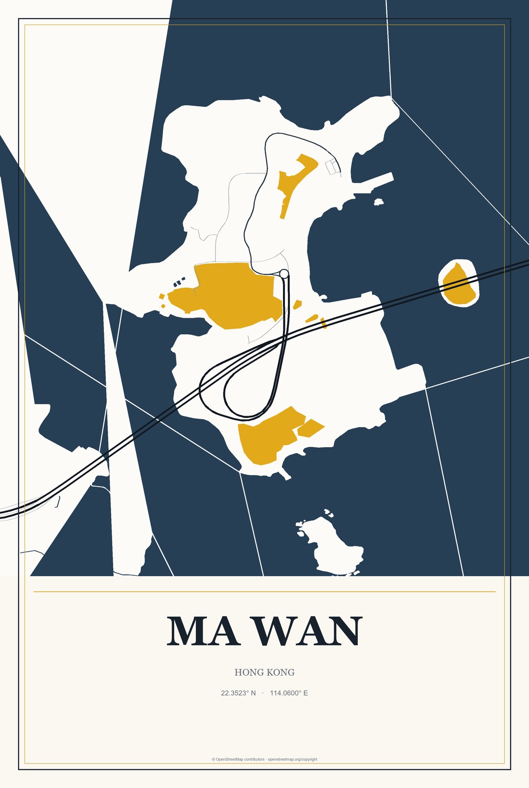 Ma Wan, Hong Kong City Map Aluminum Sign in Citrine Modern style