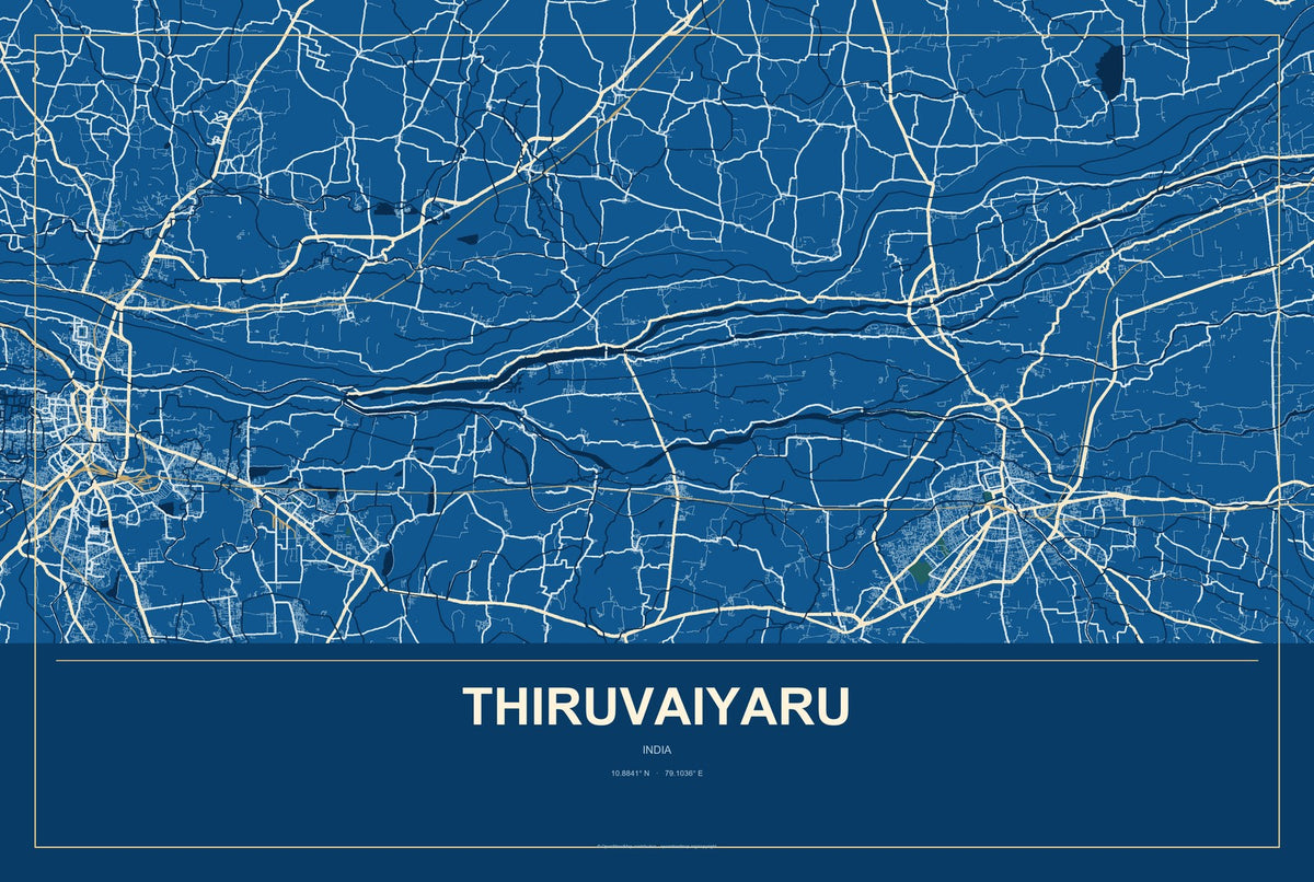 Thiruvaiyaru, India City Map Aluminum Sign in Harbor Cobalt style