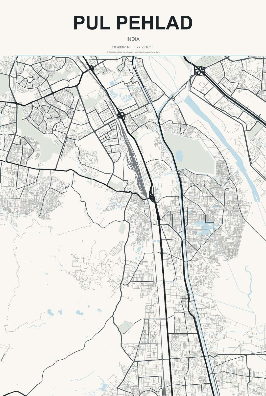 Pul Pehlad, India City Map Aluminum Sign in Headline Atlas style