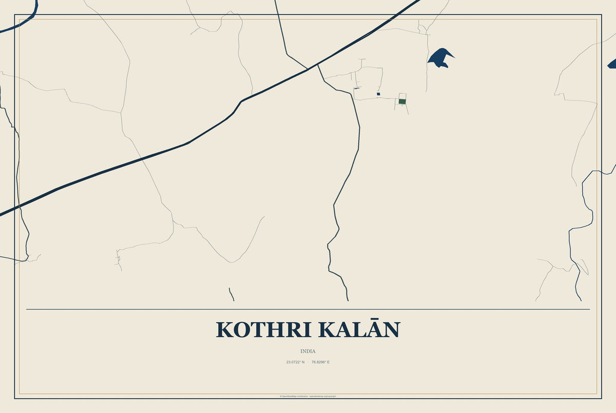 Kothri Kalān, India City Map Aluminum Sign in Coastal Cutout style