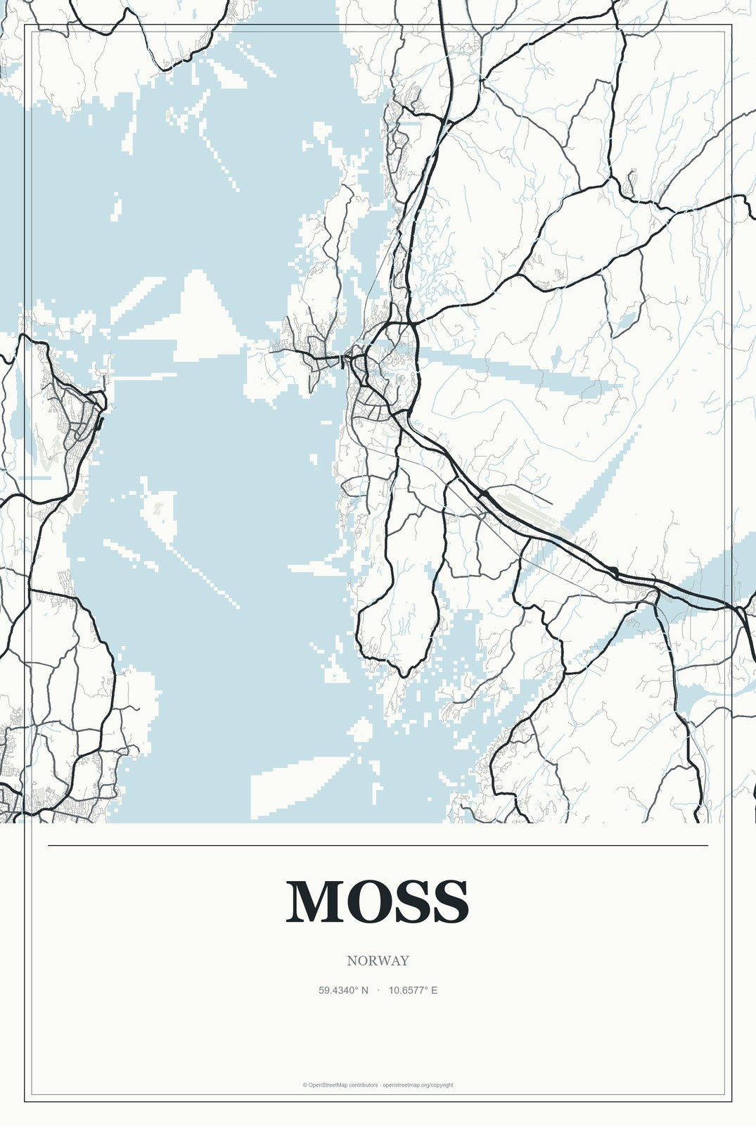 Moss, Norway City Map Aluminum Sign in Gallery Air style