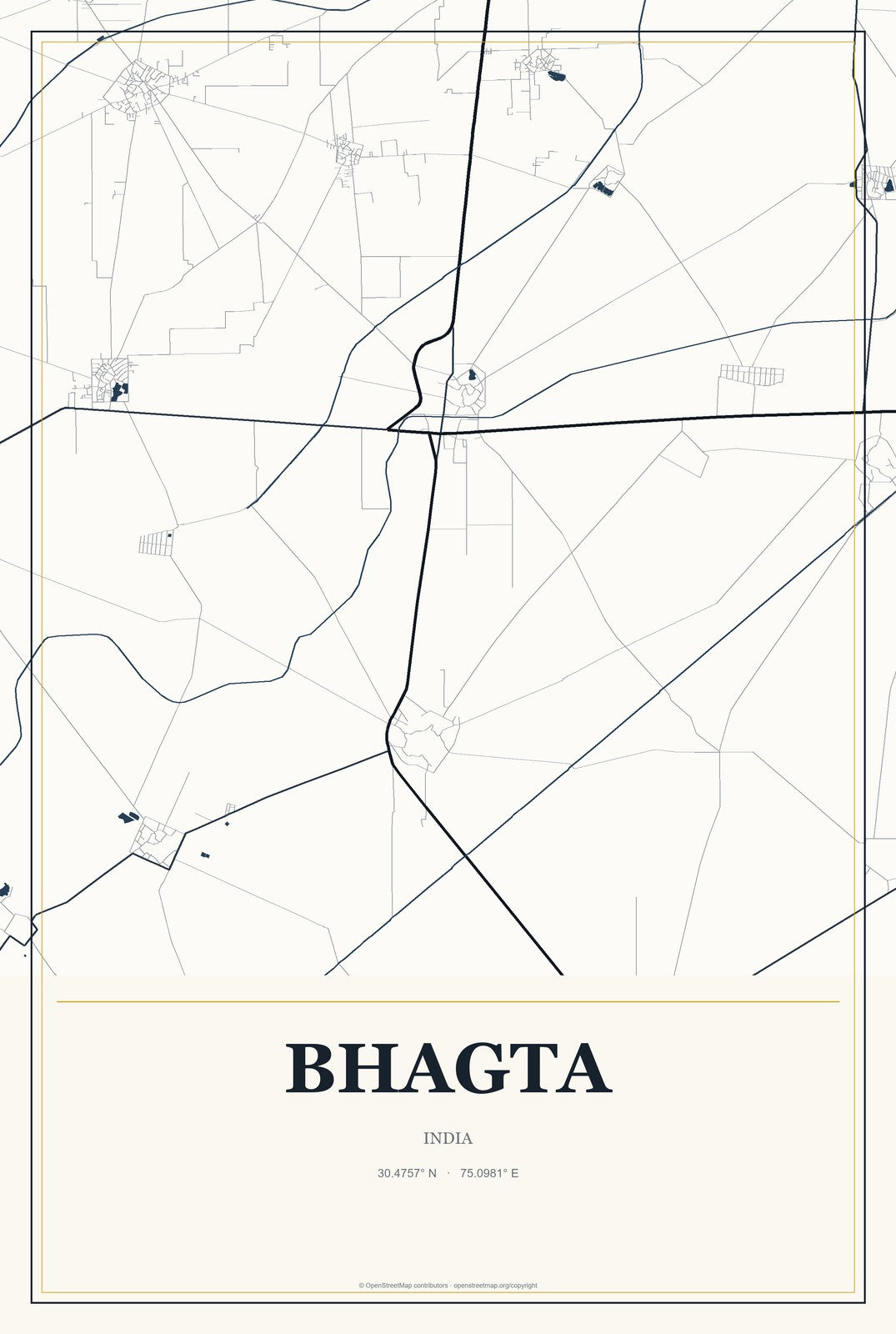 Bhagta, India City Map Aluminum Sign in Citrine Modern style