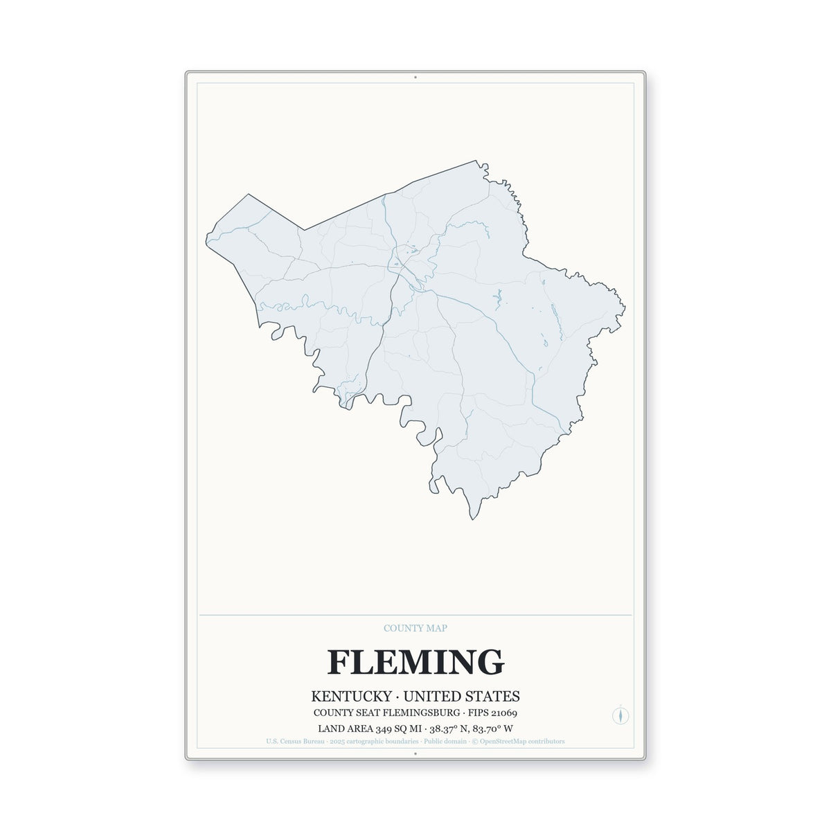 Fleming County, Kentucky Map Aluminum Sign in Gallery Air style