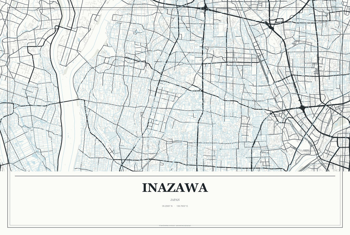 Inazawa, Japan City Map Aluminum Sign in Gallery Air style