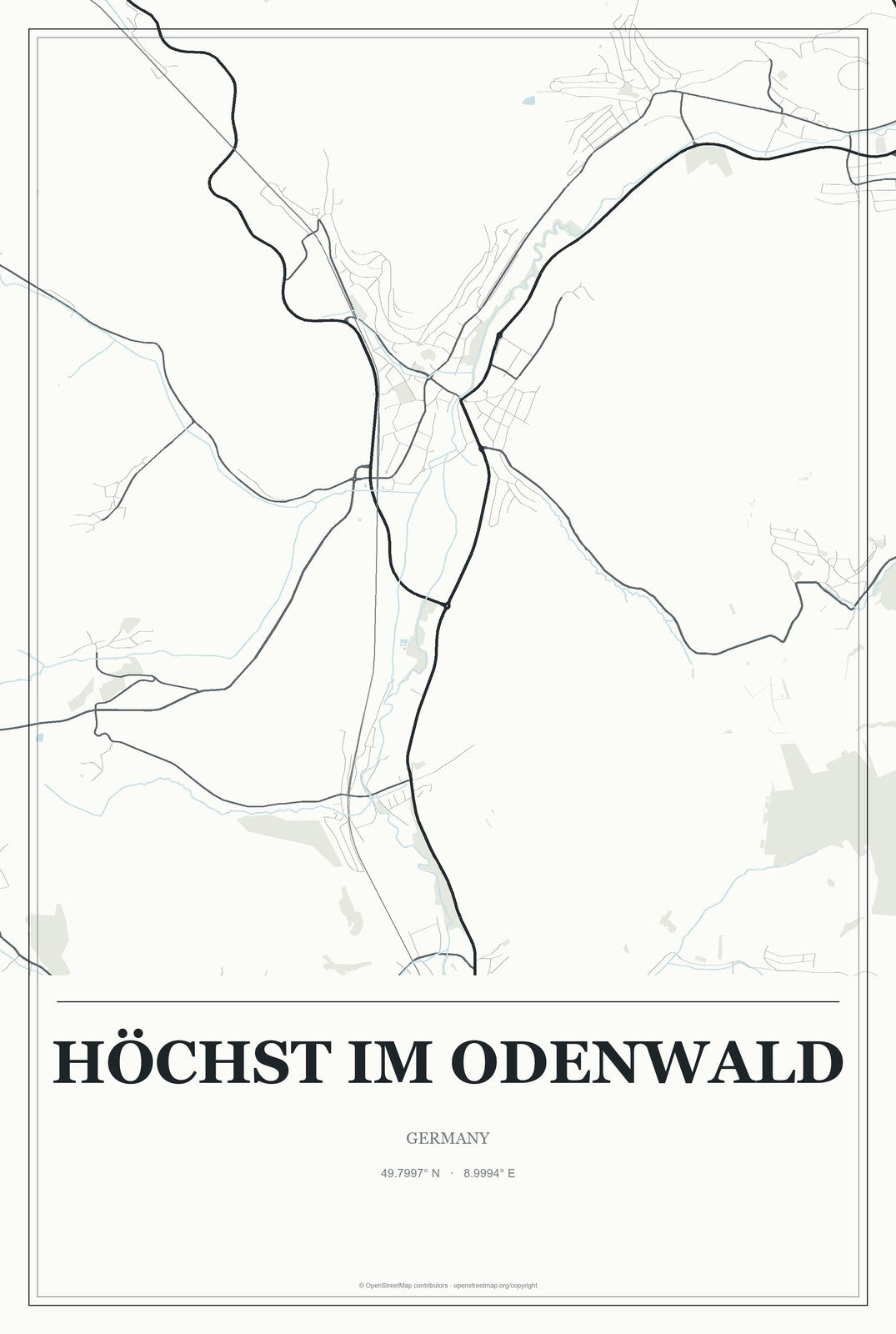 Höchst im Odenwald, Germany City Map Aluminum Sign in Gallery Air style