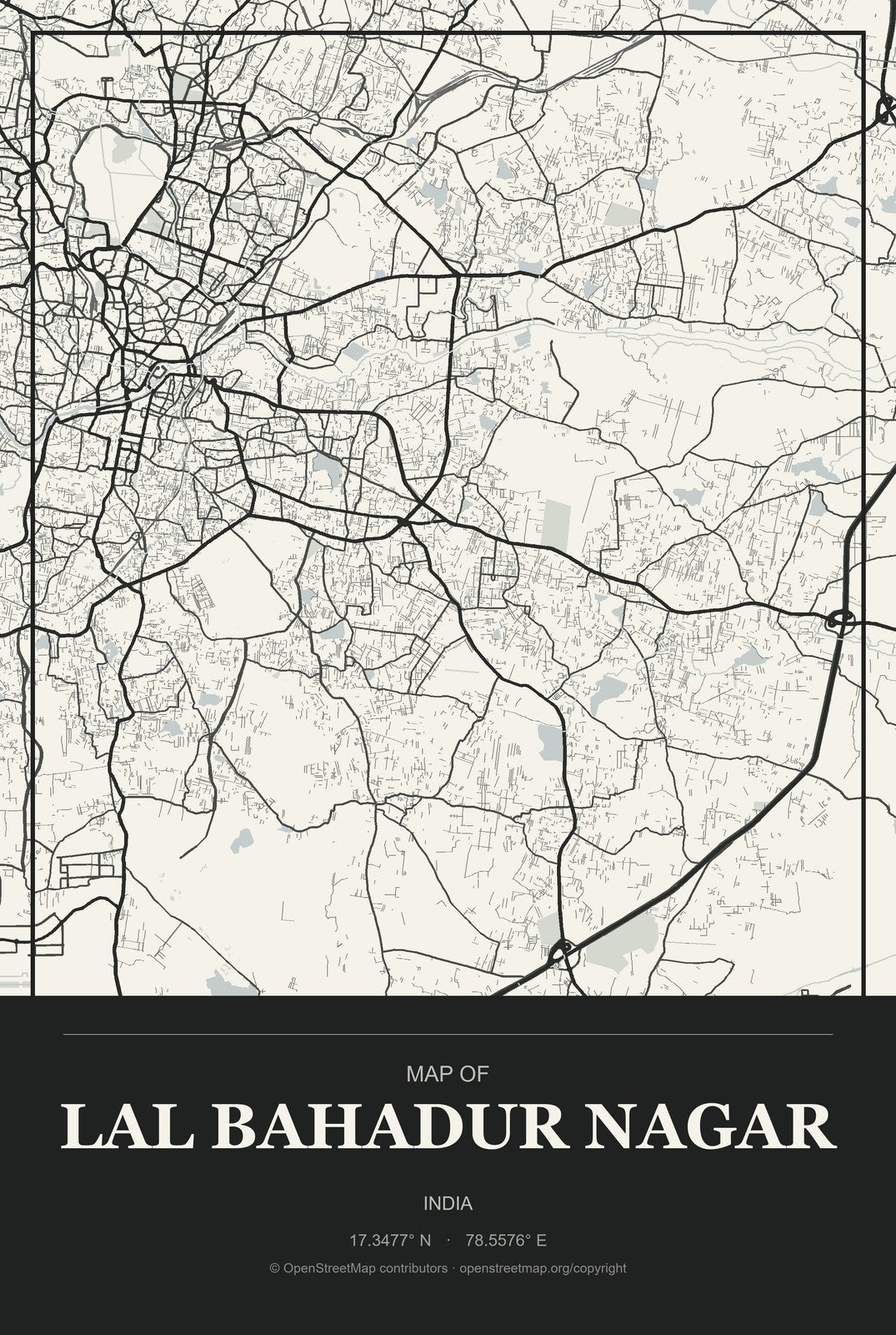 Lal Bahadur Nagar, India City Map Aluminum Sign in Museum Plaque style
