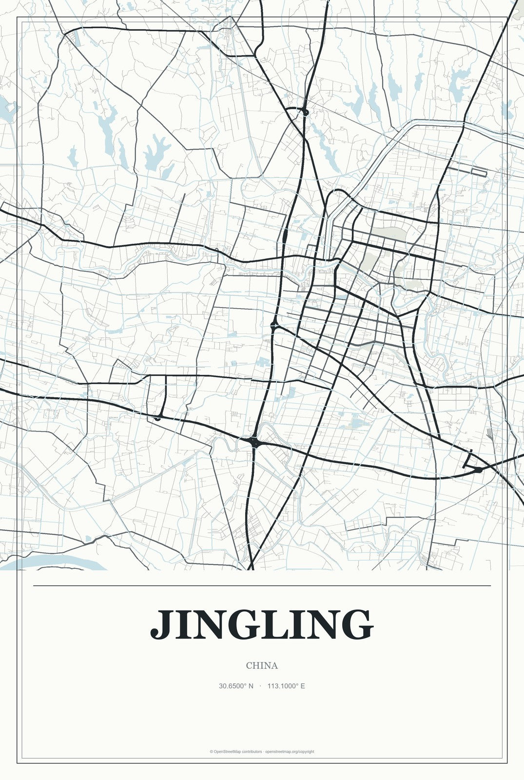 Jingling, China City Map Aluminum Sign in Gallery Air style