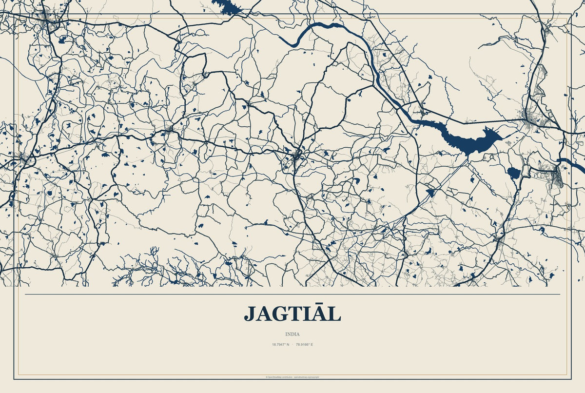 Jagtiāl, India City Map Aluminum Sign in Coastal Cutout style