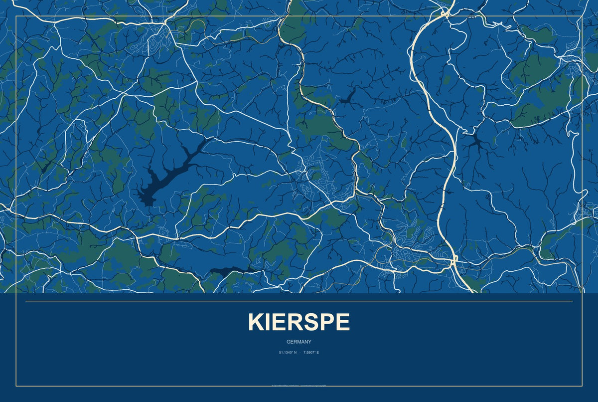 Kierspe, Germany City Map Aluminum Sign in Harbor Cobalt style