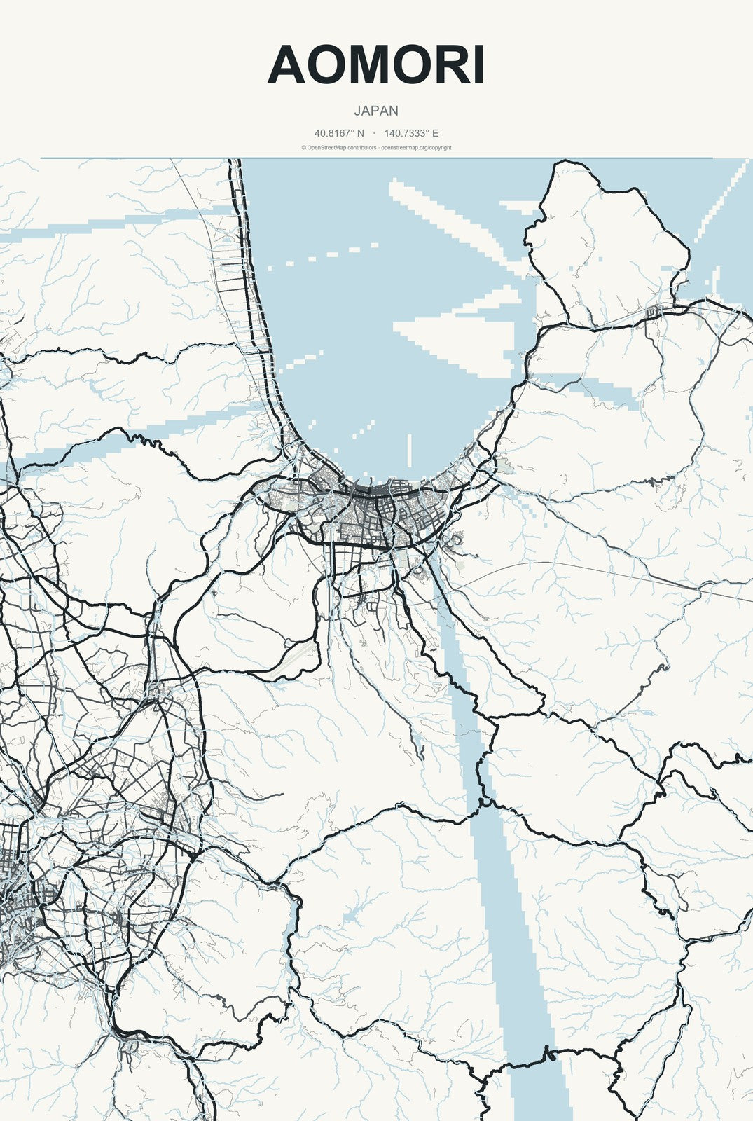 Aomori, Japan City Map Aluminum Sign in Headline Atlas style