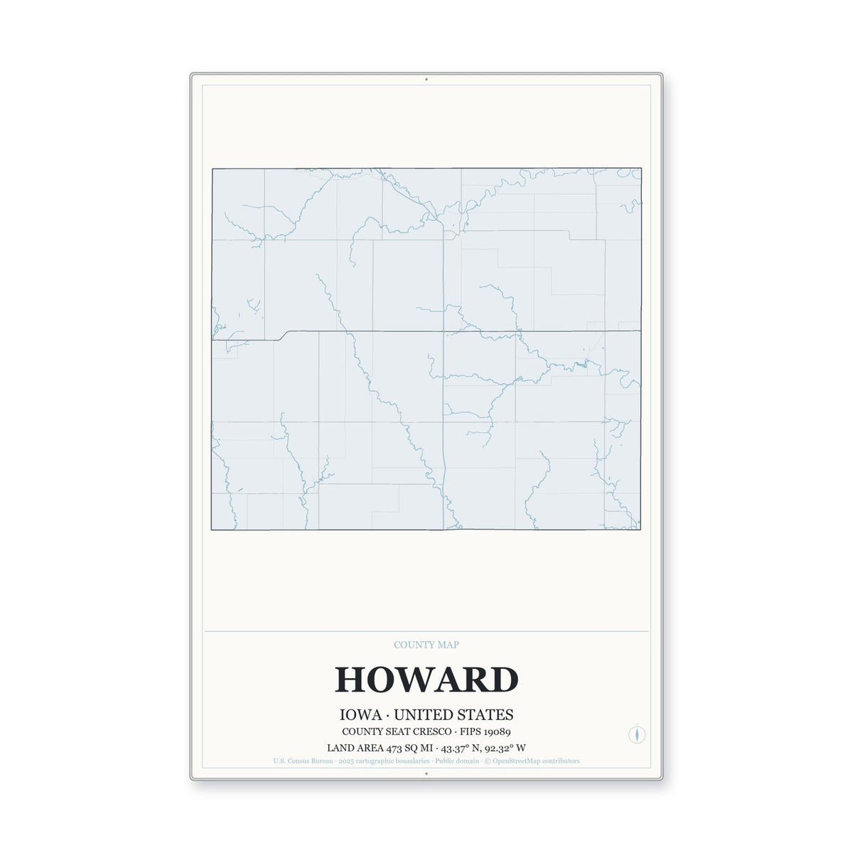 Howard County, Iowa Map Aluminum Sign in Gallery Air style