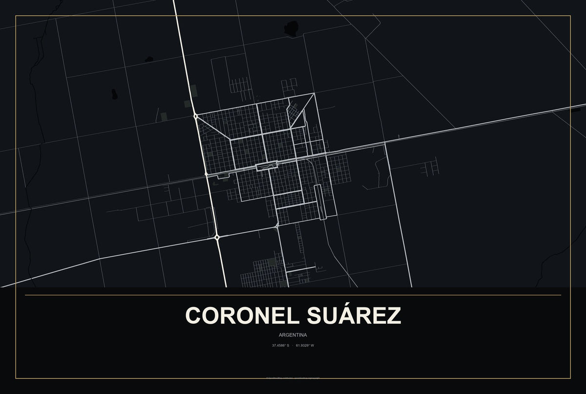 Coronel Suárez, Argentina City Map Aluminum Sign in Metropolitan Noir style