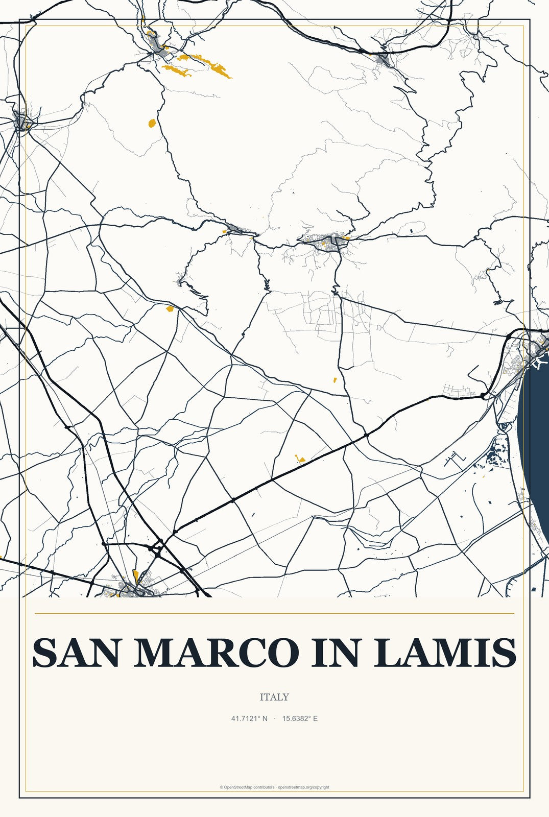 San Marco in Lamis, Italy City Map Aluminum Sign in Citrine Modern style