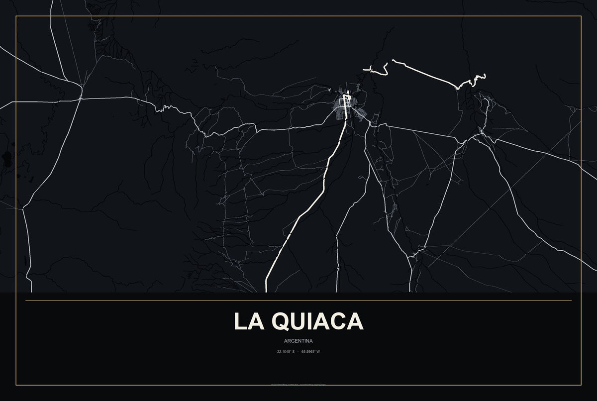 La Quiaca, Argentina City Map Aluminum Sign in Metropolitan Noir style