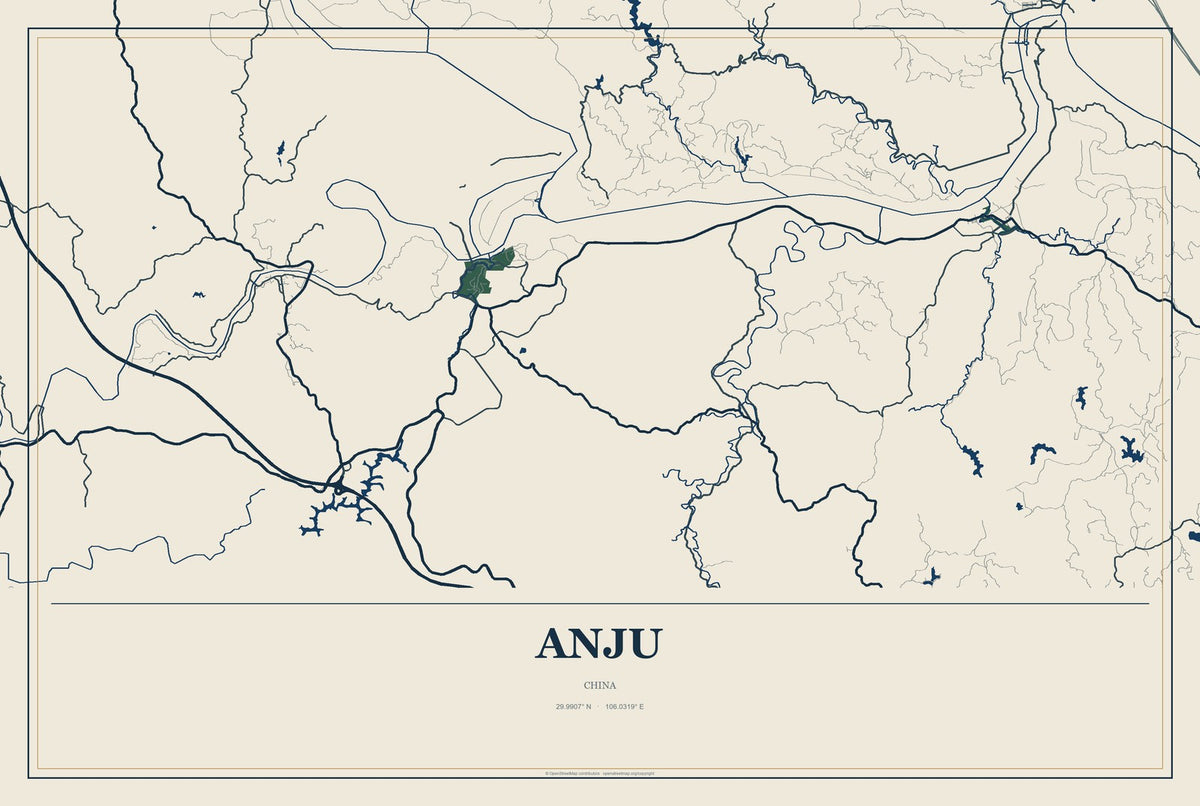 Anju, China City Map Aluminum Sign in Coastal Cutout style