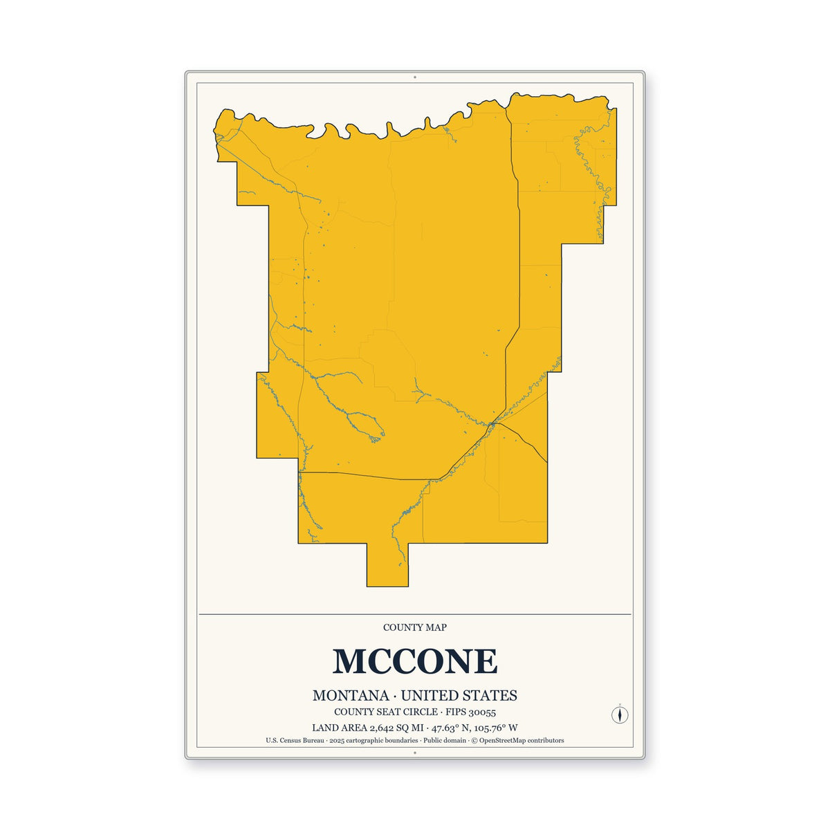 McCone County, Montana Map Aluminum Sign in Citrine Modern style