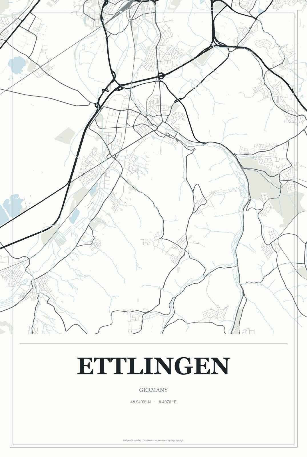 Ettlingen, Germany City Map Aluminum Sign in Gallery Air style