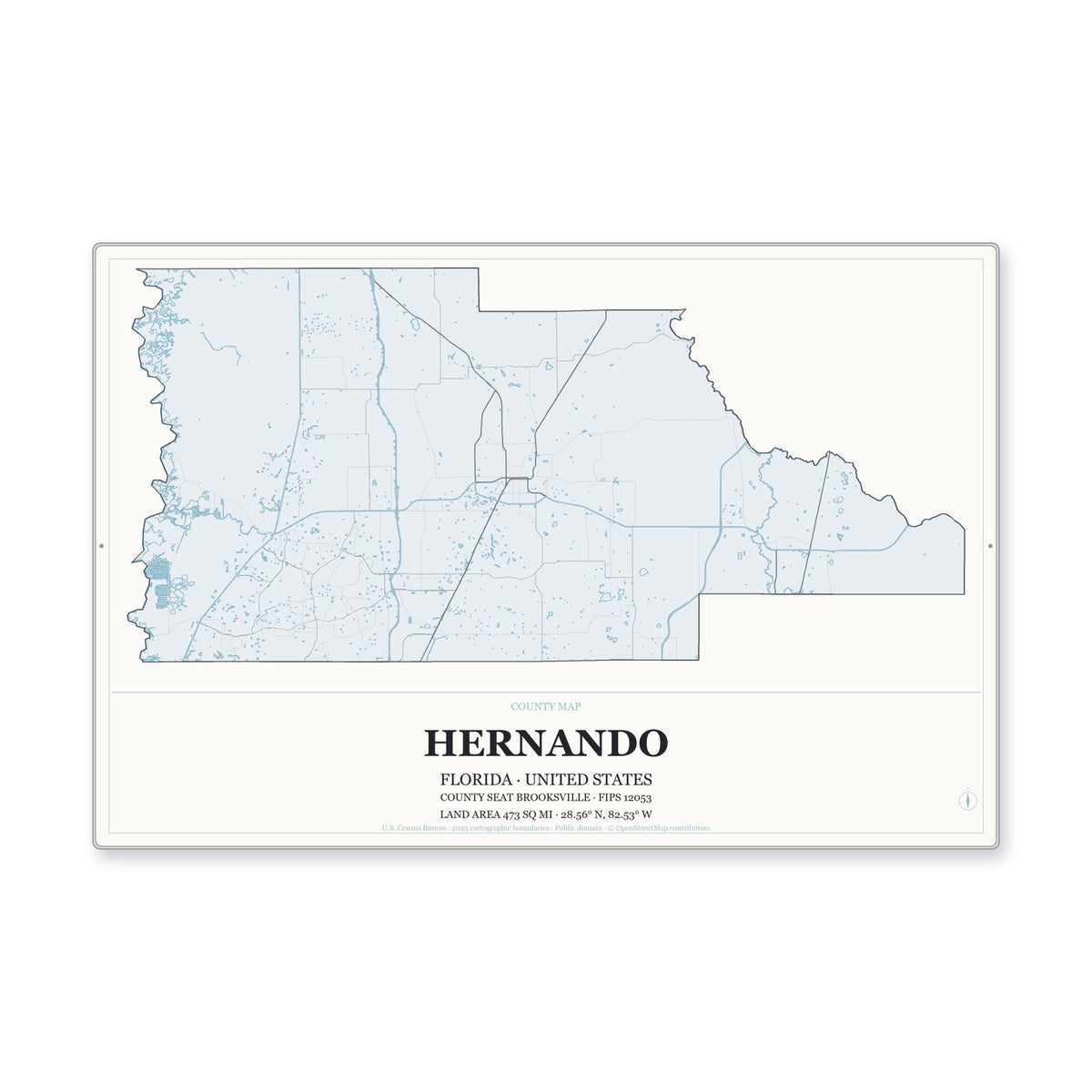 Hernando County, Florida Map Aluminum Sign in Gallery Air style