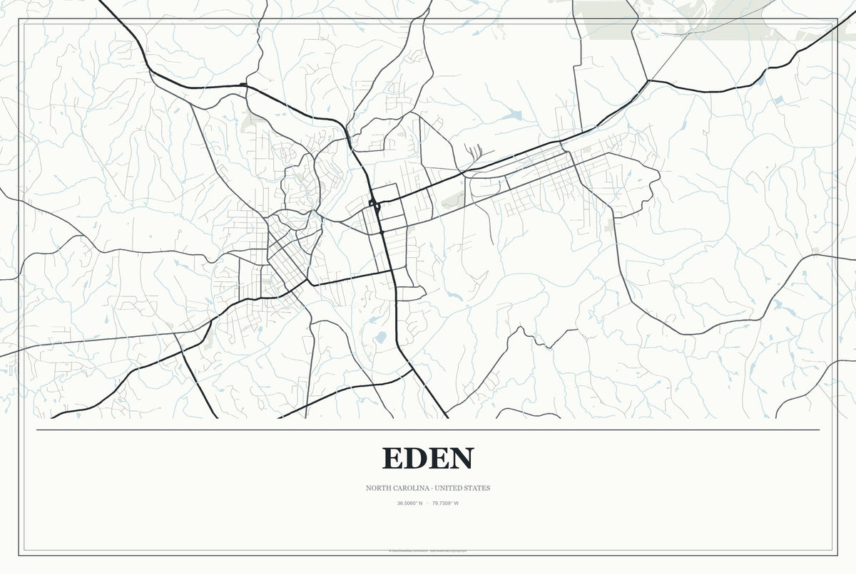 Eden, North Carolina City Map Aluminum Sign in Gallery Air style