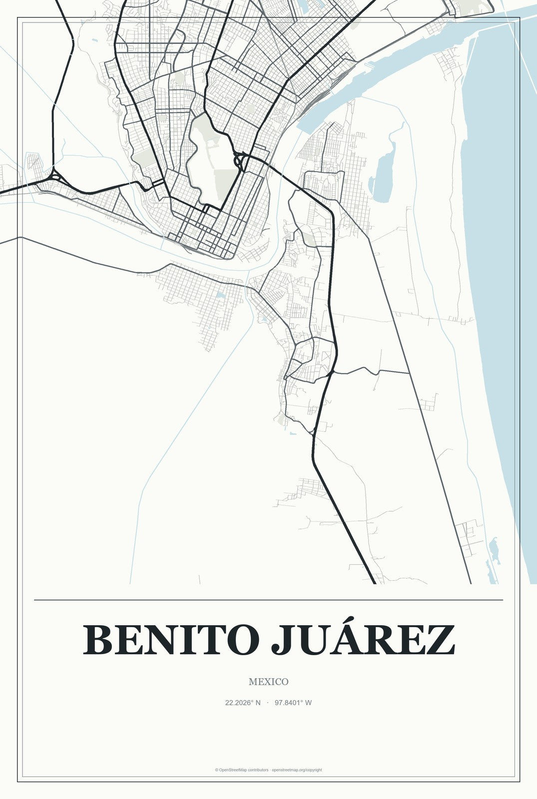 Benito Juárez, Tabasco, Mexico City Map Aluminum Sign in Gallery Air style