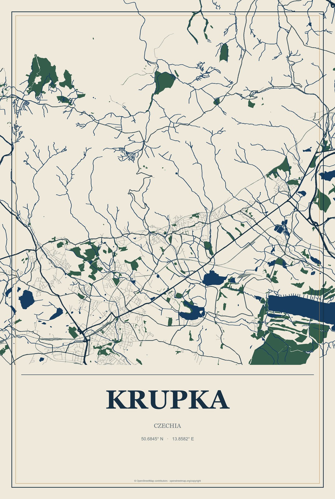 Krupka, Czechia City Map Aluminum Sign in Coastal Cutout style