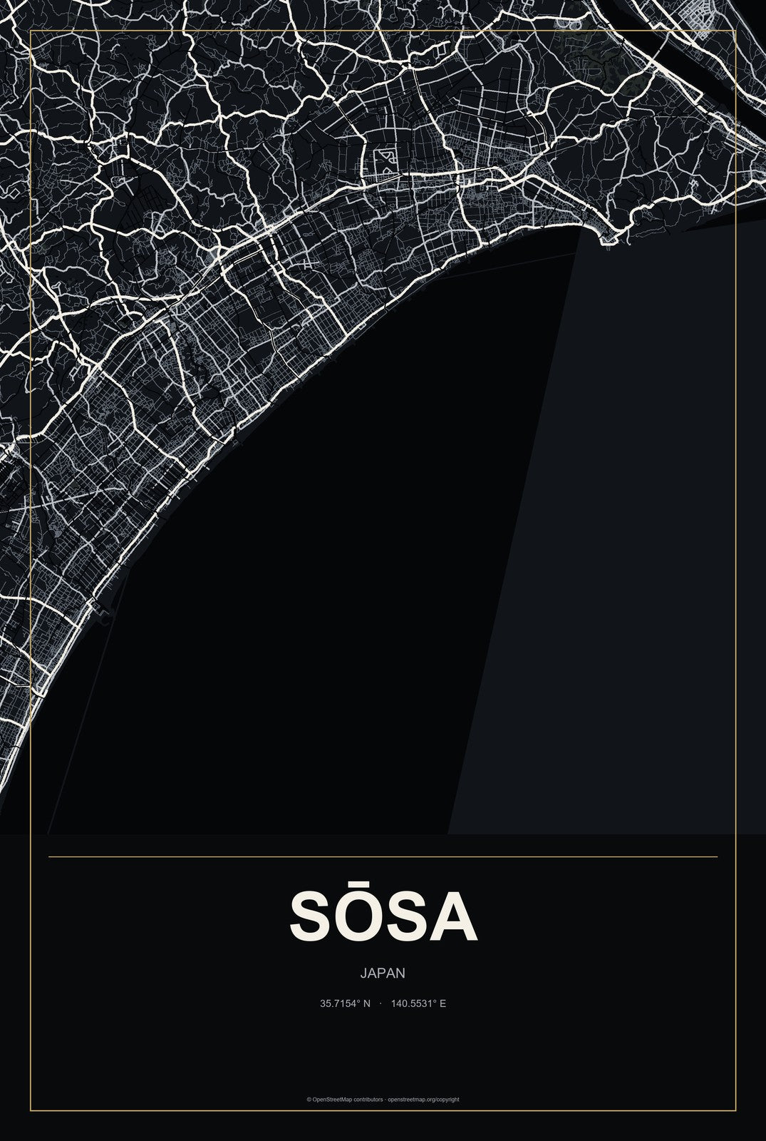 Sōsa, Japan City Map Aluminum Sign in Metropolitan Noir style