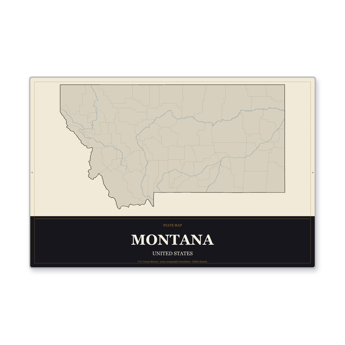 Montana state map aluminum sign in Museum Plaque style