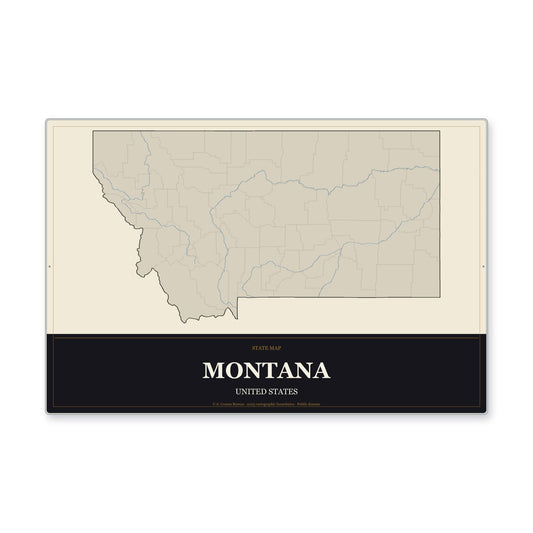 Montana state map aluminum sign in Museum Plaque style
