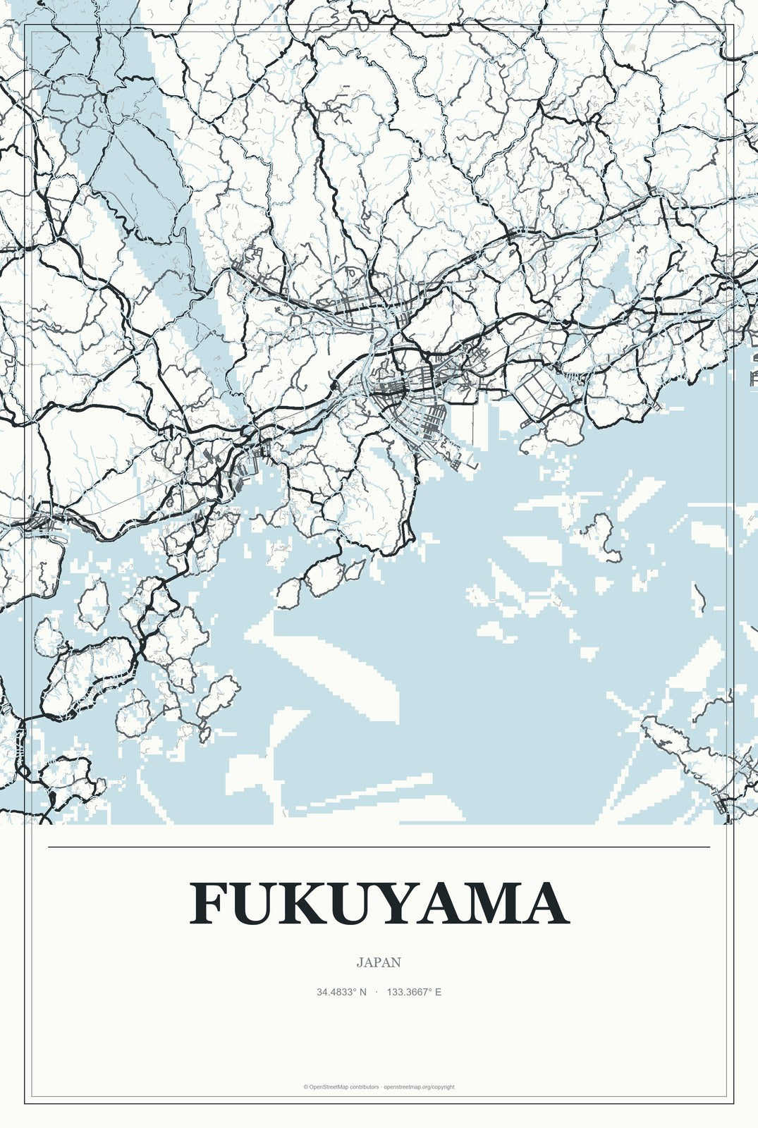 Fukuyama, Japan City Map Aluminum Sign in Gallery Air style